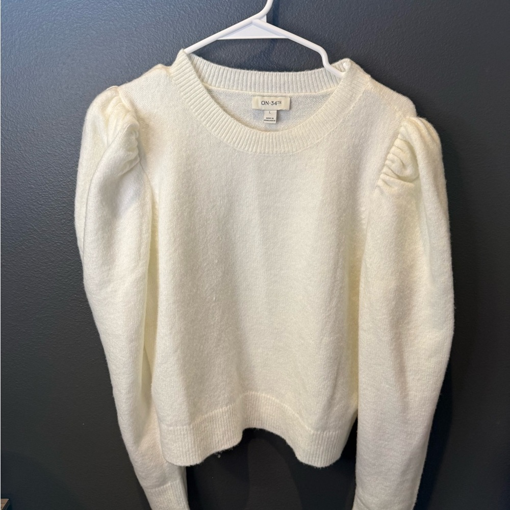 ON 3/8 Ivory Puff-Sleeve Crewneck Sweater - Women's